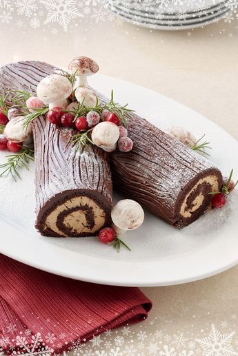 Traditional Holiday Desserts, Yule Log Cake, Log Cake, Espresso Powder, Yule Log, Holiday Dessert, Roll Cake, Dessert Decoration, Christmas Goodies