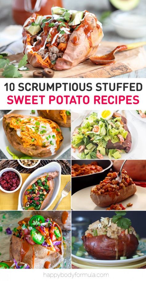 Stuffed Sweet Potato Recipes, Stuffed Sweet Potato, Sweet Potato Recipes Healthy, Food Feast, Simple Dinners, Meal Inspiration, Healthy Potato Recipes, Paleo Meals, Paleo Crockpot