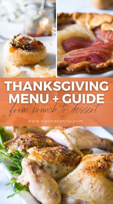 A Thanksgiving Menu, Recipes + Guide for 2021 ~ for a smaller crowd and without the fuss of a big ol’ turkey! Enjoy less stress with my Thanksgiving roadmap! All the recipes from brunch through dessert. Lots of options and the ability to customize and scale your menu. Stress less, take a sip and enjoy your sanity! Thanksgiving Brunch Menu, Thanksgiving Menu Recipes, Hasselback Sweet Potatoes, Wine Poached Pears, Bean Chips, Thanksgiving Brunch, Menu Recipes, Traditional Thanksgiving Menu, Vegetarian Thanksgiving