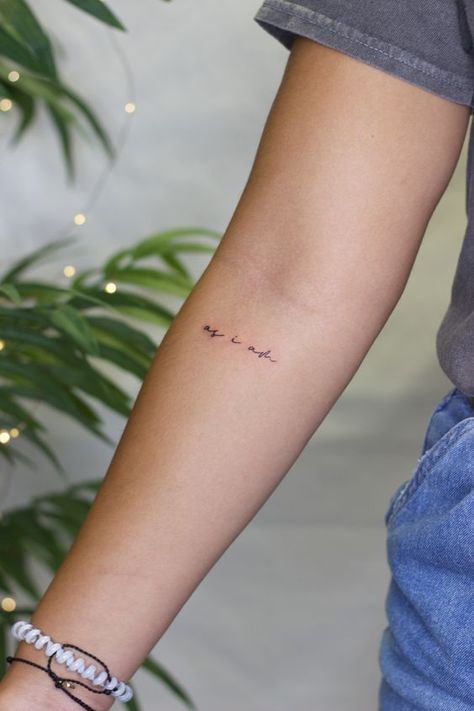 43 Beautiful & empowering self love tattoo ideas - Grace Mastered Inside Of Elbow Tattoos For Women, Tattoo Below Elbow Crease, Word Tattoo Locations, Tattoo Below Elbow, Small Tattoos Back Of Arm, Small Quote Tattoo Placement, Above Elbow Tattoo Inner, Small Word Tattoos Placement, Tattoo Inner Elbow