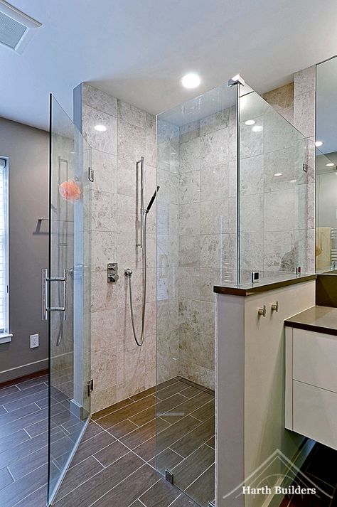 Zero Threshold Shower - Contemporary - Bathroom - Philadelphia - by Harth Builders | Houzz Linear Drain, Wall Photo, Shower Pan, Single Hole Bathroom Faucet, Bathroom Decoration, Contemporary Bathroom, Amazing Bathrooms, Bathroom Faucets, Small Bathroom