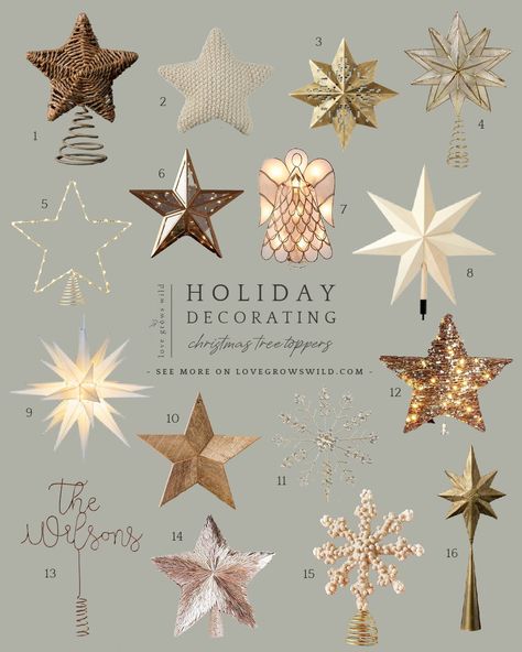 Christmas Tree Toppers for holiday decorating curated by home blogger Liz Fourez Lighted Star Tree Topper, Trees Craft, Knit Star, Diy Tree Topper, Decorating Christmas Tree, Lighted Tree Topper, Christmas Tree Star Topper, Diy Christmas Tree Topper, Dog Christmas Card