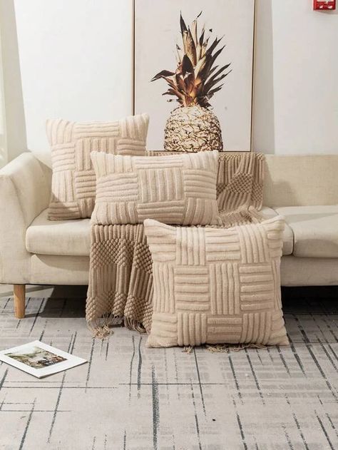 1pc Solid Color Texture Throw Pillow Case, Embossed Patterned Sofa Cushion Cover Without Filler | SHEIN USA Chair & Sofa Cushions, Cozy Throw Pillows, Modern Cushions, Bilik Tidur, Home Sofa, Mode Design, Cushion Pattern, Styl Boho, Colorful Pillows