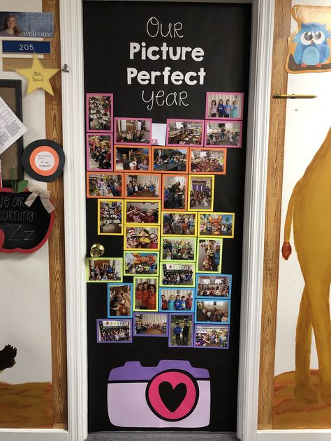 Pictures Bulletin Board Ideas, Graduation Door Ideas Preschool, End Of The Year Classroom Doors, Tetris Classroom Door, Oh Snap This Years A Wrap Bulletin Board, Picture Wall Ideas Classroom, Friends Classroom Door Ideas, Headstart Classroom Themes, Photo Wall Collage Classroom