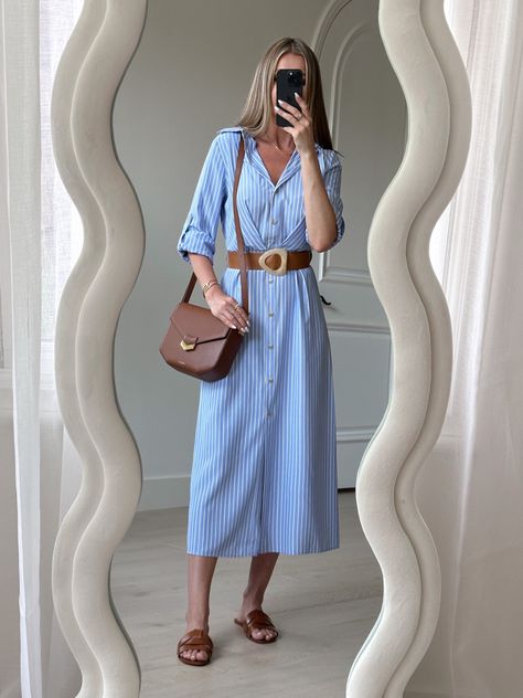 Blue Shirt Dress Outfit Summer, Striped Blue Dress Outfit, Blue Striped Dress Outfit Summer, Striped Shirt Dress Outfit Summer, Blue Striped Shirt Dress Outfit, White And Blue Striped Dress, Blue Linen Dress Outfit, Stripe Shirt Dress Outfit, Navy Shirt Dress Outfit