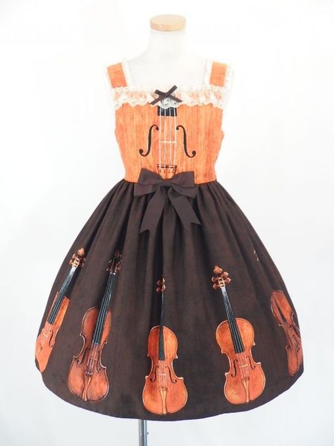 IW - Stradivarius High Waist JSK - Brown Violinist Outfit, Musical Dress, Violin Outfit, Japanese Lolita Fashion, Cellos, Music Themed, Japanese Street Fashion, Music Fashion, Kawaii Clothes