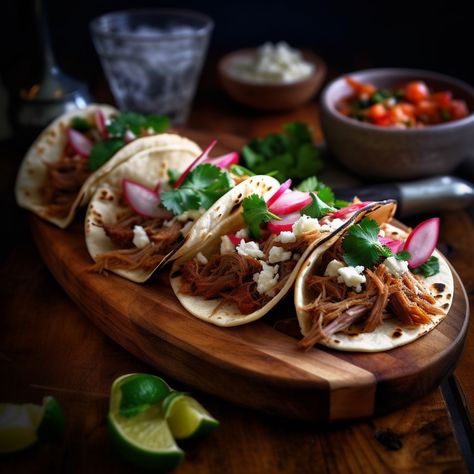 How To Make Mexican-Style Pulled Pork Tacos Recipe Print A delicious Mexican dish packed with flavor and topped with fresh ingredie Pulled Pork Tacos Recipe, Pork Spices, Spiced Vegetables, Pulled Pork Tacos, Mexican Dish, Paprika Pork, Pork Tacos, Main Dish Salads, Dessert Ingredients