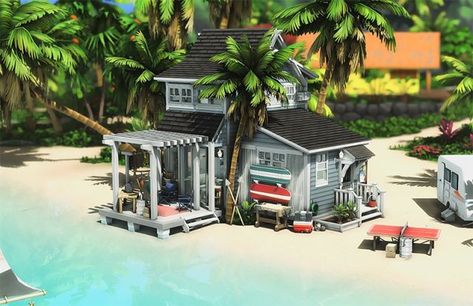 Sims 4 Beach House, Tiny Beach House, Sims 4 House Building, Sims 4 House Design, Casas The Sims 4, Sims Building, Sims House Plans, Sims House Design, Sims Four