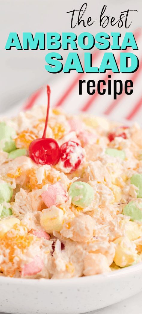 Best Ambrosia Salad, Mini Marshmallows Recipes, Ambrosia Salad Recipe, Sour Cream Dressing, Marshmallow Salad, Jello Fruit Salads, Fruit Salad Ingredients, Recipes With Cool Whip, Grape Salad Recipe