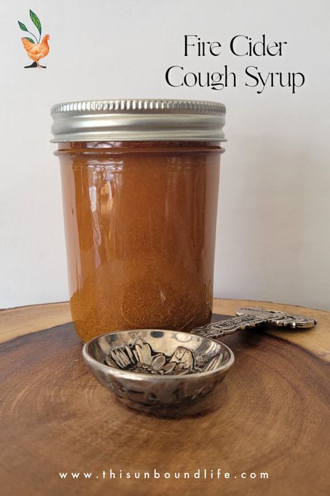 Fire Cider Cough Syrup Canning Fire Cider, Herbal Fire Cider, Quick Fire Cider Recipe, Amish Cough Syrup, How To Make Hard Cider, Diy Cough Syrup, Apple Cidar Vinegar, Cough Syrup Recipe, Beeswax Recipes