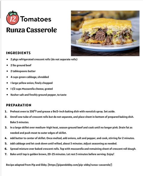 Runza Casserole By 12 Tomatoes, Runza Casserole 12 Tomatoes, Runza Casserole Crescent Rolls, Casserole With Biscuits, Runza Casserole, Pillsbury Biscuits, Comfort Casseroles, 12 Tomatoes, Menu Plan