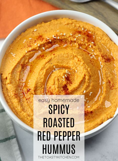 Spicy Hummus Recipe, Roasted Red Pepper Hummus Recipe, Red Pepper Hummus Recipe, Spicy Hummus, Easy Hummus Recipe, Hummus Recipe Homemade, Pepper Hummus, Delicious Dips, Homemade Dips