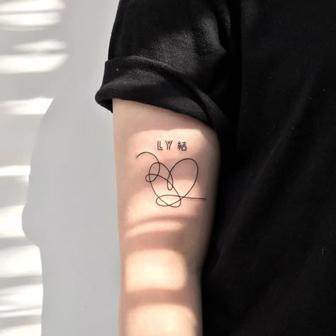 Minimalist Line Tattoo, Bts Inspired Tattoos, Bts Tattoo, Kpop Tattoos, Love Yourself Tattoo, Army Tattoos, Korean Tattoos, Bts Tattoos, Inspired Tattoos