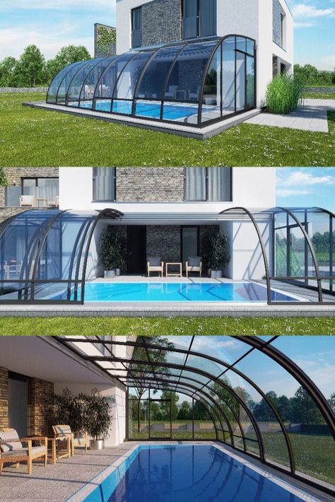 lean on wall enclosures from Albixon Pool Covers You Can Walk On, Mesh Pool Fence, Covered Pool, Retractable Fence, Swimming Pool Enclosures, Wall Concrete, Pool Covers, Pool Landscape, Pool Enclosures