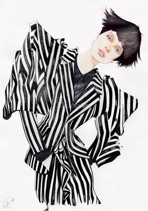 Fashion Illustrations by Nuno Da Costa | Cuded Suit Drawing, Web Design Awards, Warrior Drawing, Striped Suit, Fashion Illustration Watercolor, Fashionable Dress, Fashion Sketchbook, Moda Paris, Illustration Fashion Design