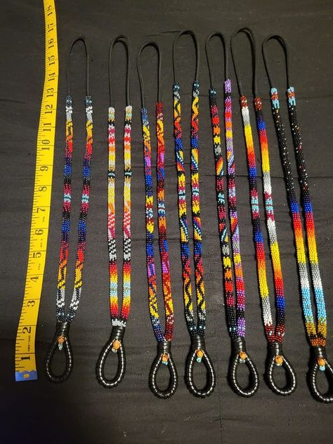 The Indigenous Bead Life | Here are some lanyards. | Facebook Beaded Lanyard Patterns, Lanyard Patterns, Beaded Lanyard, Beaded Lanyards, Turquoise Leather, Key Rings, Sailor Moon, Lanyard, Bead Work