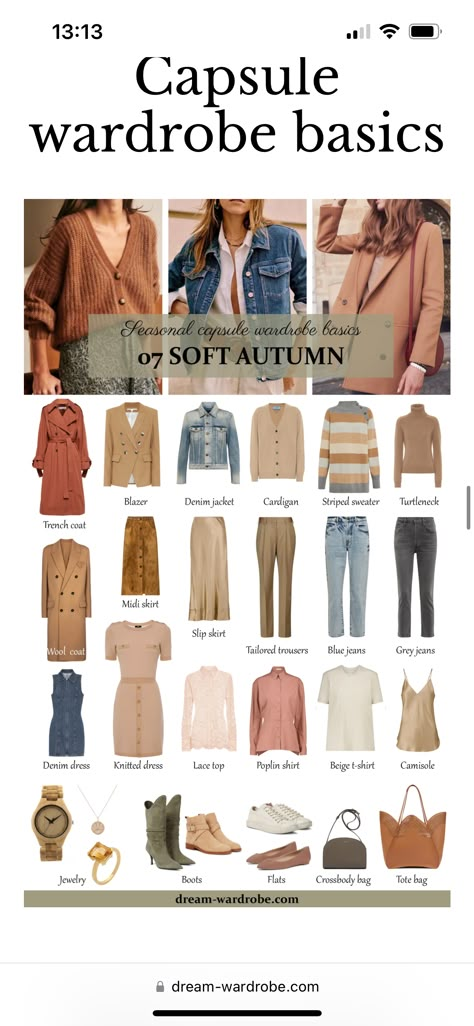 Soft Autumn Wardrobe, Soft Autumn Outfits, Soft Autumn Style, Soft Autumn Makeup, Soft Summer Autumn, Gamine Outfits, Autumn Color Palette Fashion, Soft Autumn Palette, Color Palette Fashion