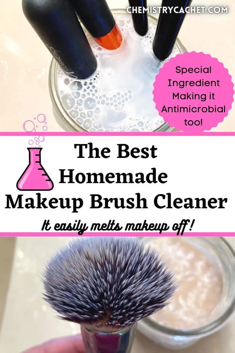 If you want an easy DIY makeup brush cleaner, this is the best recipe! Our homemade solution not only cleans, but it is also antimicrobial, sanitizes, and only has a few ingredients. Extend the life of your makeup brushes and keep skin healthy too Ingredient Photography, Diy Brush Cleaner, Diy Makeup Brush Cleaner, Diy Cleanser, Melted Makeup, Diy Cleaner, Easy Diy Makeup, Clean Makeup Brushes, Makeup Cleaner