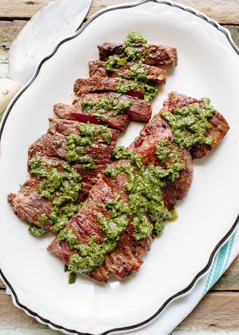 Recipe: Skirt Steak with Chimichurri In Law Dinner Ideas, Dinner Guest Recipes, Impressive Dinner For Guests, Chimichurri Recipes, Skirt Steak With Chimichurri, Impressive Meals, Hangar Steak, Steak With Chimichurri, Chimichurri Recipe