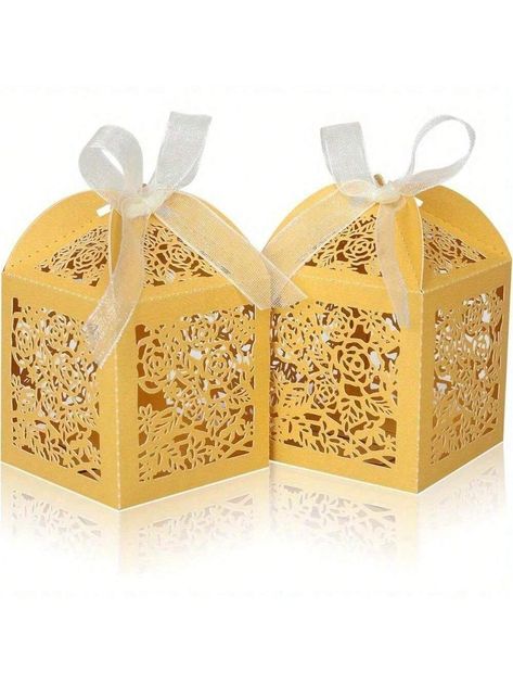 50pcs Golden Laser Cut Wedding Gift Candy Boxes, With Ribbon & Tags, Perfect For Wedding, Party And Bridal Shower Favor, Favors Boxes, Wedding Supplies, Guest Presents, Reception DecorationI discovered amazing products on SHEIN.com, come check them out! Favor Boxes Wedding, Wedding Favors Candy, Gold Favor Boxes, Personalized Favor Boxes, Gold Wedding Favors, Gold Candy, Candy Wedding Favors, Retail Bags, Pearlescent Paper