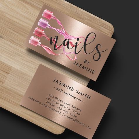 Modern Nails Rose Gold Foil Business Card Nails Business Card, Gold Foil Business Card, Nails Rose Gold, Nail Salon Business Cards, Rose Gold Business Card, Gold Foil Business Cards, Nails Rose, Beauty Salon Business Cards, Foil Business Cards