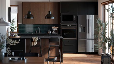 SINARP/NICKEBO A dark, modern U-shaped family kitchen - IKEA Ikea Anthracite Kitchen, Ikea Nickebo Kitchen, Ikea Sinarp Kitchen, Sinarp Kitchen Ikea, Anthracite Kitchen, Timeless Kitchen Design, Kitchen Ikea, Dark Grey Kitchen, Dark Modern