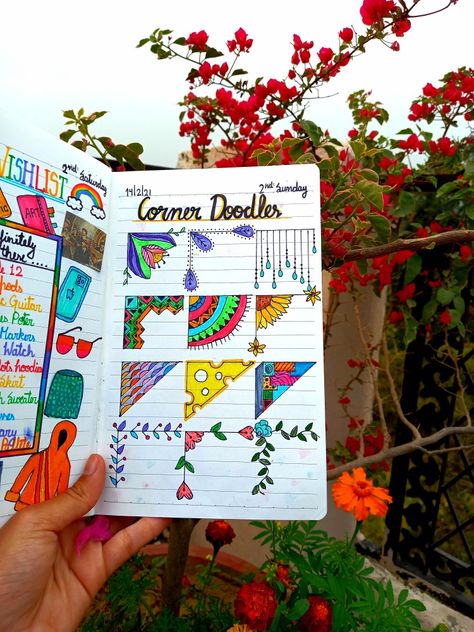 How to create a corner doodle ideas page Doodle Corner Ideas, Corner Doodles, 4 Canvas Paintings, Cute Rabbit Images, Rabbit Images, Daily Sketching, Journal Designs, Journal Topics, Bullet Journel