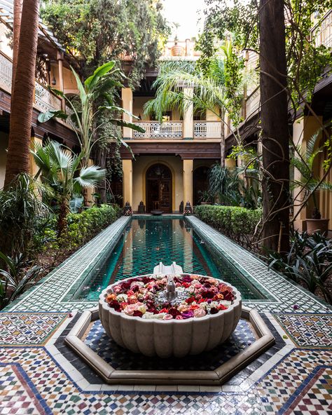 Moroccan Curtains, Moroccan Courtyard, Tiles Moroccan, Low Maintenance Garden Design, Moroccan Garden, Moroccan Houses, Moroccan Homes, Moroccan Interiors, Moroccan Tiles