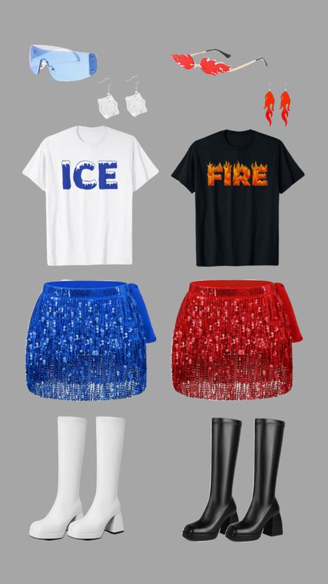 Fire and Ice Halloween Costumes Ice Costume, Fire Costume, Halloween Costume Ideas For Women, Costume Ideas For Women, Duo Halloween Costumes, Ice And Fire, Halloween Costumes For Teens, Cute Halloween Costumes