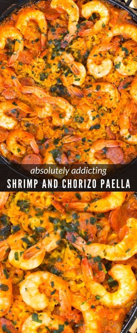 Seafood And Chorizo Paella, Shrimp And Chorizo Paella, Oven Baked Paella Recipe, Shrimp Paella Recipe Authentic, Paella For Two, Easy Spanish Dinner Recipes, Simple Paella Recipe, Traditional Paella Recipe, Paella Pan Recipes