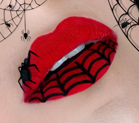 Halloween Lip Art, Halloween Lips Makeup, Halloween Inspired Eyeshadow, Spider Lips Makeup, Halloween Lipstick Ideas, Halloween Mouth Makeup, Halloween Makeup Lips, Hallowen Schminke, Lip Makeup Art