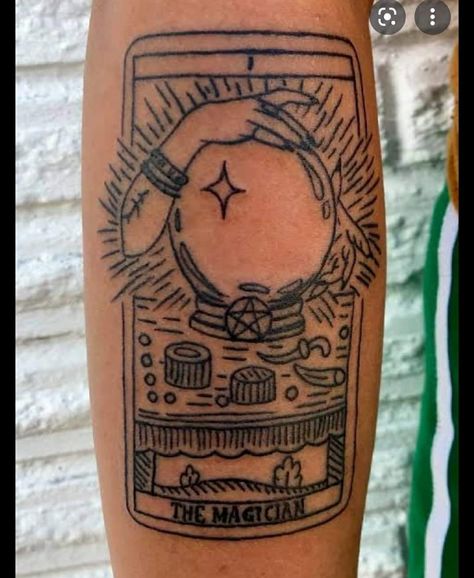 Magician Tarot Card Tattoo, The Magician Tarot Tattoo, Crystal Ball Tattoo, The Magician Tarot Card, Magician Tarot Card, Magician Tarot, Tarot Design, Ball Tattoo, The Magician Tarot