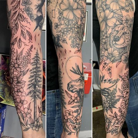 Alaskan Tattoo Ideas, Alaskan Themed Tattoo, Alaska Native Tattoo, Alaskan Tattoos, Alaskan Fireweed Tattoo, Alaskan Wildflowers Tattoo, Alaska Tattoo, Leg Sleeve Tattoo, Leg Sleeves