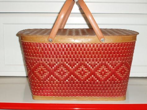 I would love to find a Vintage Picnic Basket in red! Vintage Picnic Basket, Baskets For Men, Wicker Picnic Basket, Vintage Picnic, Orange Wood, Vintage Baskets, Wood Detail, Vintage Wicker, Mid Century Vintage