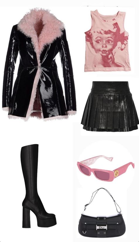 Horror Outfits Style, Bratz Inspo Outfit Sasha, Pink Rockstar Outfit, Bratz Style Outfit, Outfits Bratz Style, Bratz Outfits Style, Pop Punk Concert Outfit, Bratz Inspo Outfit, Nostalgia Outfits