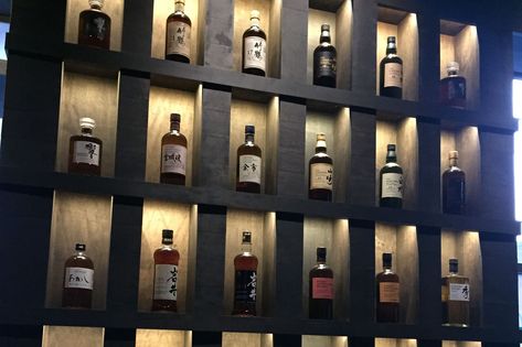 A Tiny Japanese Whisky Bar Opens This Weekend - Eater Twin Cities Bourbon Cellar, Liquor Room, Whisky Wall, Whisky Regal, Beverage Cabinet, Shelf Lights, Crystal Drinking Glasses, Bourbon Liquor, Liquor Storage