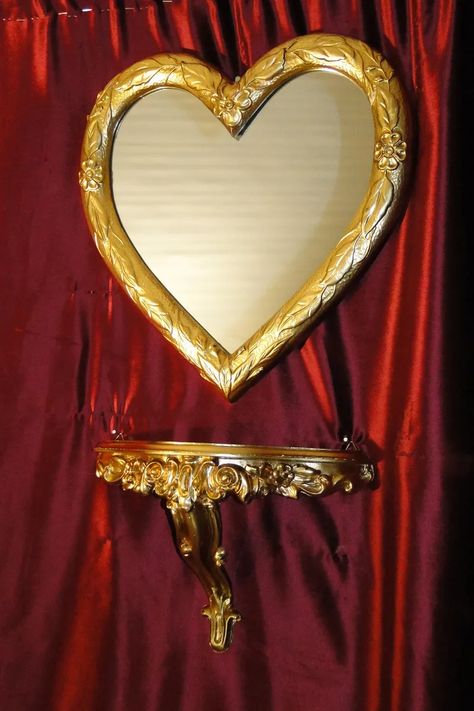 Wall mirror + console heart wall console set baroque antique gold 44x38 bathroom mirror 1 | eBay Spiegel Gold, Diy Moss, Heart Mirror, Shaped Mirror, Future Apartment Decor, Cool Mirrors, Apartment Decor Inspiration, Dream Room Inspiration, Mirror Set