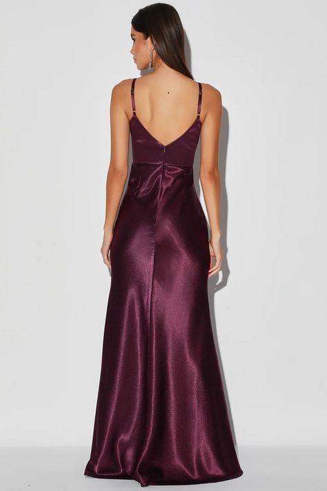 @FASHIONBAG (FASHIONBAG) - Christmas & Holiday Dresses ❄️ - Benable Dark Purple Prom Dress Lulus, Dark Plum Dress, Dark Purple Formal Dresses, Plum Purple Prom Dress, Prom Dresses Dark Purple, Dark Purple Satin Dress, 90s Prom Looks, Dark Purple Dress Formal, Purple Grad Dresses