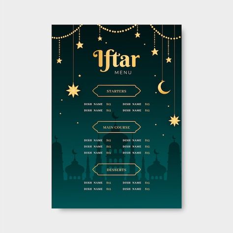 Free vector gradient iftar vertical menu... | Free Vector #Freepik #freevector #iftar-menu #ramadan-menu #iftar #ramadan-fasting Ramadan Menu Design, Menu Ramadhan, Menu Ramadan, Ramadan Desserts, Menu Card Design, Vector Gradient, Desserts Menu, Theatre Poster, Menu Card