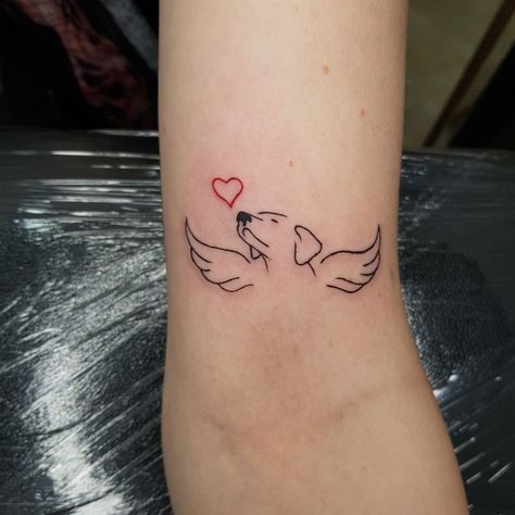 Dogs In Heaven Tattoo, Dog Memorial Tattoos Chihuahua, Dog Angel Wings Tattoo, Dog Heaven Tattoo, All Dogs Go To Heaven Tattoo, Tattoos For Passed Dogs, Dog With Wings Tattoo, Angel Dog Tattoo, Tattoo Ideas For Dogs That Have Passed