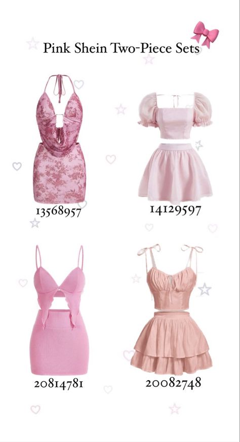 Four Two piece pink outfits inspired by Barbie Pink Two Piece Outfit, Outfits From Shein, Blue Dress Outfits, Code Clothing, Barbie Inspired, Two Piece Outfits, Pink Two Piece, Shein Outfits, Shein Dress