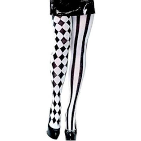 New Bristol Novelty Harlequin Tights, Black & White. Grab These Tights To Complete A Great Harlequin Fancy Dress Outfit. In Black And White, They Are The Signature Color For A Traditional Jester. Especially If You Think Of Doing A Medieval Theme. Maybe You Just Love The Style And Want Something Different Than Jazz Up An Outfit, These Are Ideal For That. Great For A Queen Of Hearts, Jester Or Mime! About This Item Black And White Mismatched Patterned Legs One Size Fits Most The Perfect Harlequin Two Tone Fashion, Clowncore Black And White, Jestercore Outfits, Jester Inspired Outfit, Jester Outfit Ideas, Jester Accessories, Jester Pants, Jester Clothes, Clown Fashion