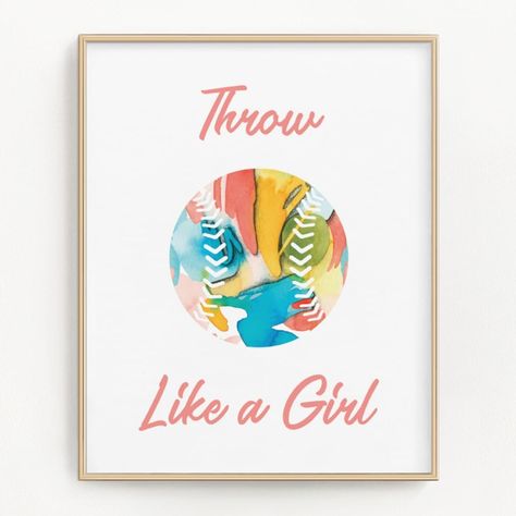 Summer softball season is here! Why not honor your mighty girls with a print that celebrates their strength? Softball Room Decor, Softball Art, Softball Room, Softball Decorations, Softball Posters, Basketball Artwork, Throw Like A Girl, Softball Stuff, Highlights Kids