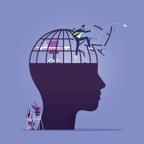 Psychology Illustration, Break Illustration, Art Psychology, Visual Communication Design, Conceptual Illustration, Wallpaper Animes, Big Head, The Cage, Break Out