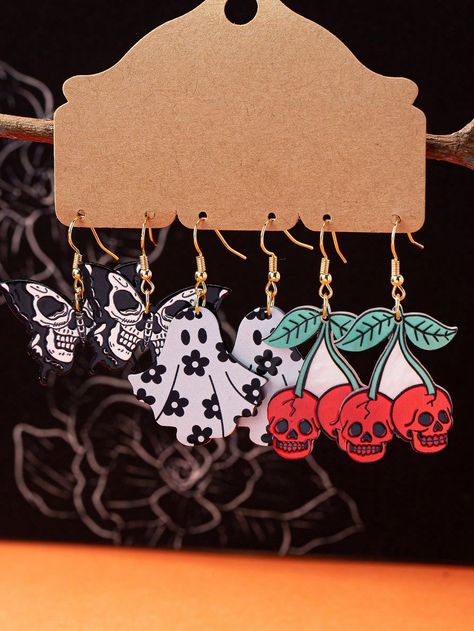 3pcs Earring Set - Cute, Sexy And High-End Cherry, Butterfly And Skull Shaped Halloween Theme Jewelry Gift Earring Set For HolidayI discovered amazing products on SHEIN.com, come check them out! Butterfly And Skull, Cake Gel, Kitchen Jewelry, Heart Shaped Earrings, Halloween Theme, Gel Cream, Pink Brown, Amazing Products, Earring Gifts