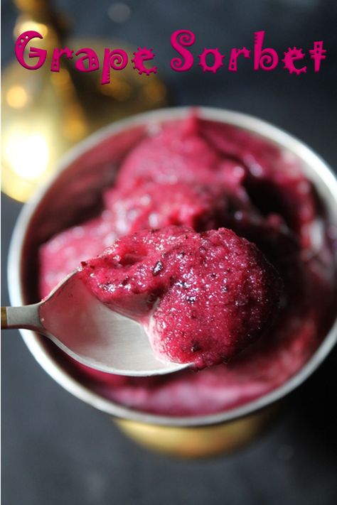 Simple 3-ingredient Grape Sorbet from @aarthisatheesh Grape Sorbet Recipe, Grape Sorbet, Grape Dessert, Sugared Grapes, Sorbet Recipe, Sorbet Recipes, Black Grapes, Salty Snacks, 3 Ingredient