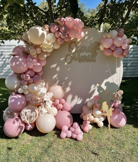 Baby Girl Balloons Decoration, Pale Pink Balloon Arch, Decor Aqiqah Baby Girl, Souvenir Ideas, Teddy Bear Balloon Decorations Pink, 1st Birthday Decorations Boy, Baby Shower Ballons, Butterfly Birthday Theme, Baby Shower Balloon Arch