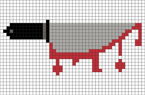 Bloody Knife Pixel Art from BrikBook.com #Bloody #Knife #Scary #Halloween #pixel #pixelart #8bit Shop more designs at http://www.brikbook.com Knife Perler Bead Patterns, Hama Beads Knife, Knife Pixel Art, Scary Pixel Art, Knife Cross Stitch, Halloween Pixel Art 32x32, Horror Pixel Art Grid, Pixel Art Horror, Horror Pixel Art