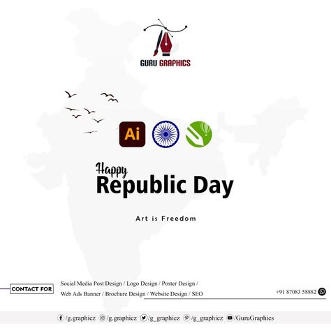 Art is Freedom #happyrepublicday #guru #gurugraphics #graphicsdesigner Republic Day Poster Design, Republic Day Poster, Web Ads, Republic Day, Graphics Designer, Clothing Hacks, Banner Ads, Post Design, Brochure Design