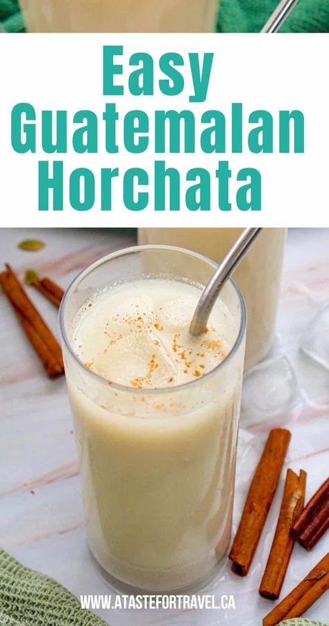 This traditional Guatemalan Horchata recipe is a refreshing, creamy beverage made with rice, cinnamon, and toasted pumpkin and sesame seeds—simple to make and full of flavour! Perfect for pairing with spicy tacos, tamales, grilled meats or fragrant paella, it adds a sweet and smooth balance to any meal. Make it ahead for a delicious addition to your next family gathering, celebration or party! Horchata Recipe Authentic, Easy Horchata Recipe, How To Make Horchata, Horchata Drink, Mexican Drink Recipes, Mexican Horchata, Homemade Horchata, Drink Board, Horchata Recipe